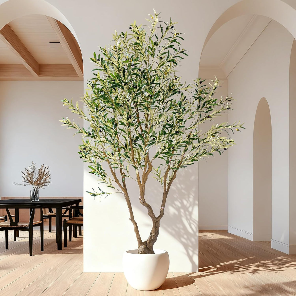 7ft Faux Olive Tree with Pot & Moss Artificial Olive Plant Fake Olive Tree for Home Decor, Large Indoor Artificial Trees Faux Plants Indoor Durable Artificial Trees for Living Room/Office