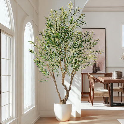 7ft Faux Olive Tree with Pot & Moss Artificial Olive Plant Fake Olive Tree for Home Decor, Large Indoor Artificial Trees Faux Plants Indoor Durable Artificial Trees for Living Room/Office