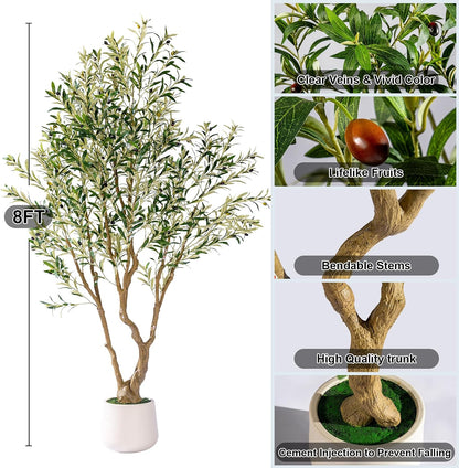 7ft Faux Olive Tree with Pot & Moss Artificial Olive Plant Fake Olive Tree for Home Decor, Large Indoor Artificial Trees Faux Plants Indoor Durable Artificial Trees for Living Room/Office