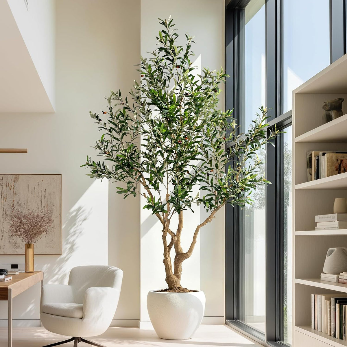 7ft Faux Olive Tree with Pot & Moss Artificial Olive Plant Fake Olive Tree for Home Decor, Large Indoor Artificial Trees Faux Plants Indoor Durable Artificial Trees for Living Room/Office