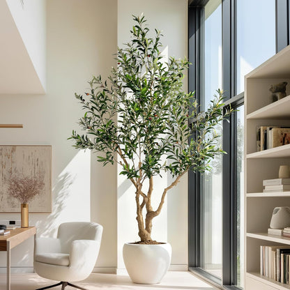 7ft Faux Olive Tree with Pot & Moss Artificial Olive Plant Fake Olive Tree for Home Decor, Large Indoor Artificial Trees Faux Plants Indoor Durable Artificial Trees for Living Room/Office