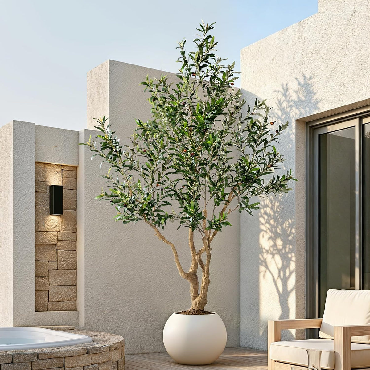 7ft Faux Olive Tree with Pot & Moss Artificial Olive Plant Fake Olive Tree for Home Decor, Large Indoor Artificial Trees Faux Plants Indoor Durable Artificial Trees for Living Room/Office