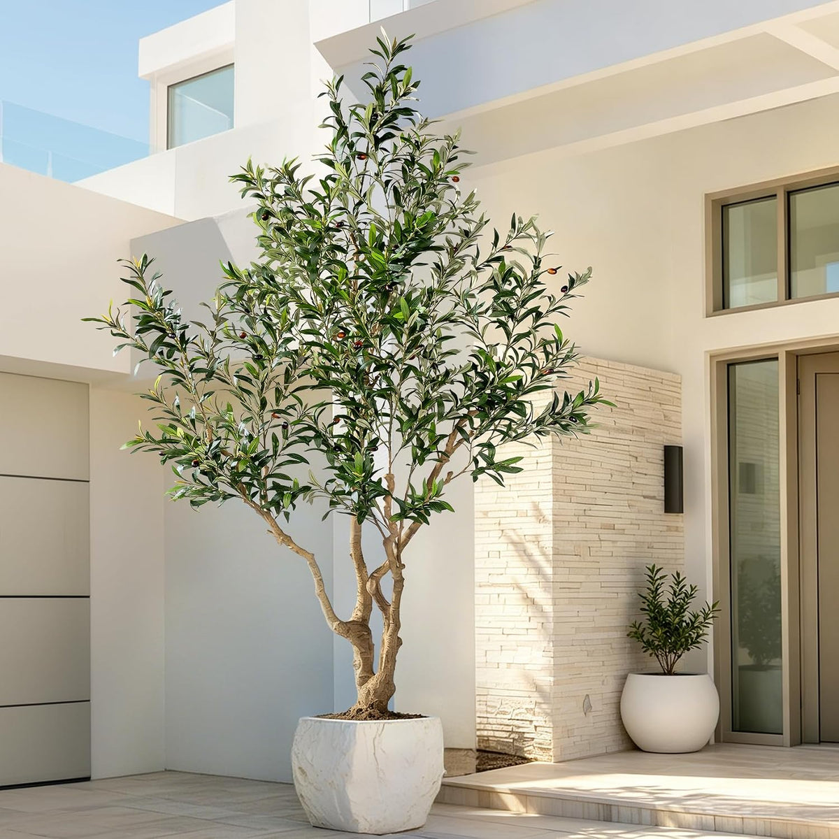 7ft Faux Olive Tree with Pot & Moss Artificial Olive Plant Fake Olive Tree for Home Decor, Large Indoor Artificial Trees Faux Plants Indoor Durable Artificial Trees for Living Room/Office