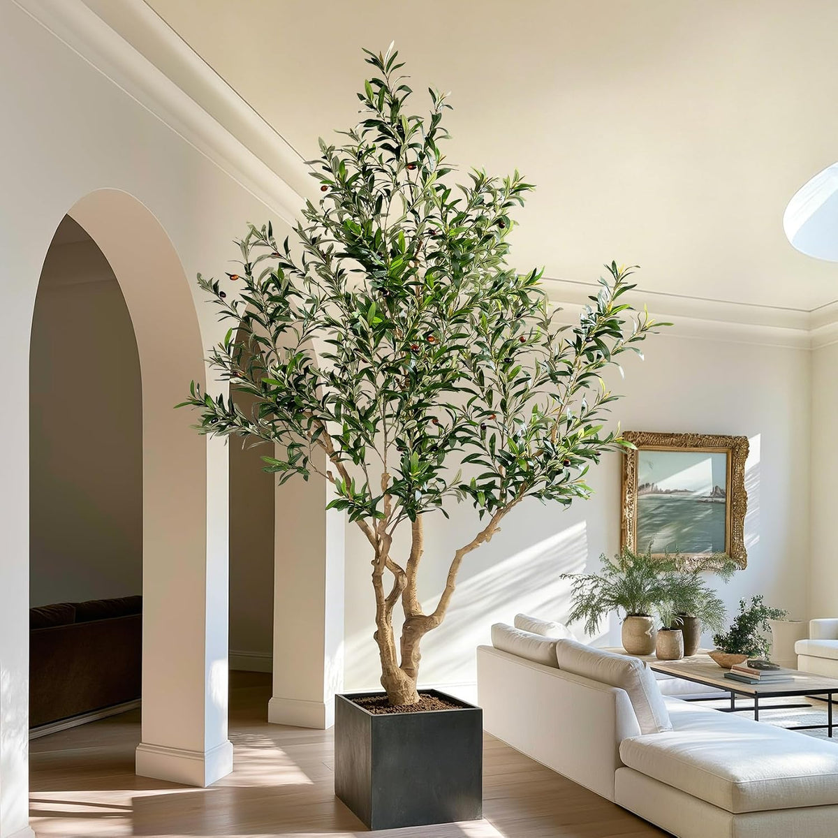 7ft Faux Olive Tree with Pot & Moss Artificial Olive Plant Fake Olive Tree for Home Decor, Large Indoor Artificial Trees Faux Plants Indoor Durable Artificial Trees for Living Room/Office