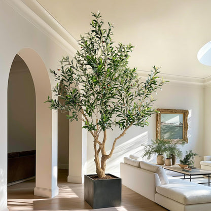 7ft Faux Olive Tree with Pot & Moss Artificial Olive Plant Fake Olive Tree for Home Decor, Large Indoor Artificial Trees Faux Plants Indoor Durable Artificial Trees for Living Room/Office