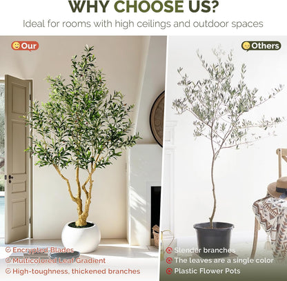 7ft Faux Olive Tree with Pot & Moss Artificial Olive Plant Fake Olive Tree for Home Decor, Large Indoor Artificial Trees Faux Plants Indoor Durable Artificial Trees for Living Room/Office