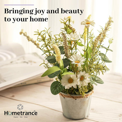 Artificial Flowers Potted, 12.2'’ Small Flower Arrangement with White Daisy Lavender in Metal Pot, Fake Floral Centerpieces for Tables Spring Summer All Season Home Indoor Decaorations