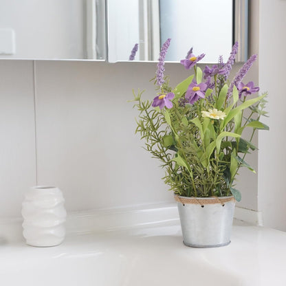 Artificial Flowers Potted, 12.2'’ Small Flower Arrangement with White Daisy Lavender in Metal Pot, Fake Floral Centerpieces for Tables Spring Summer All Season Home Indoor Decaorations