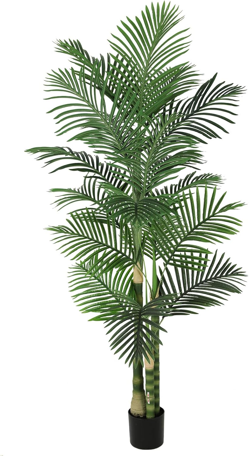8ft Tall UV Resistant Faux Palm Tree, 96in Artificial Palm Tree Indoor Outdoor, Fake Tree with Real Bark and Realistic Leaves and for Home House Office Living Room Yard Patio.