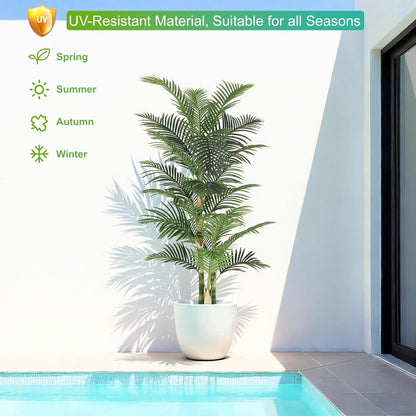 8ft Tall UV Resistant Faux Palm Tree, 96in Artificial Palm Tree Indoor Outdoor, Fake Tree with Real Bark and Realistic Leaves and for Home House Office Living Room Yard Patio.