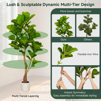 5ft Artificial Fiddle Leaf Fig Tree Tall Large Realistic Fake Ficus Lyrata Plant for Indoor Home Decor Office Living Room Floor Plant Modern Farmhouse Silk Tree 60 Inch Pet Safe Maintenance Free