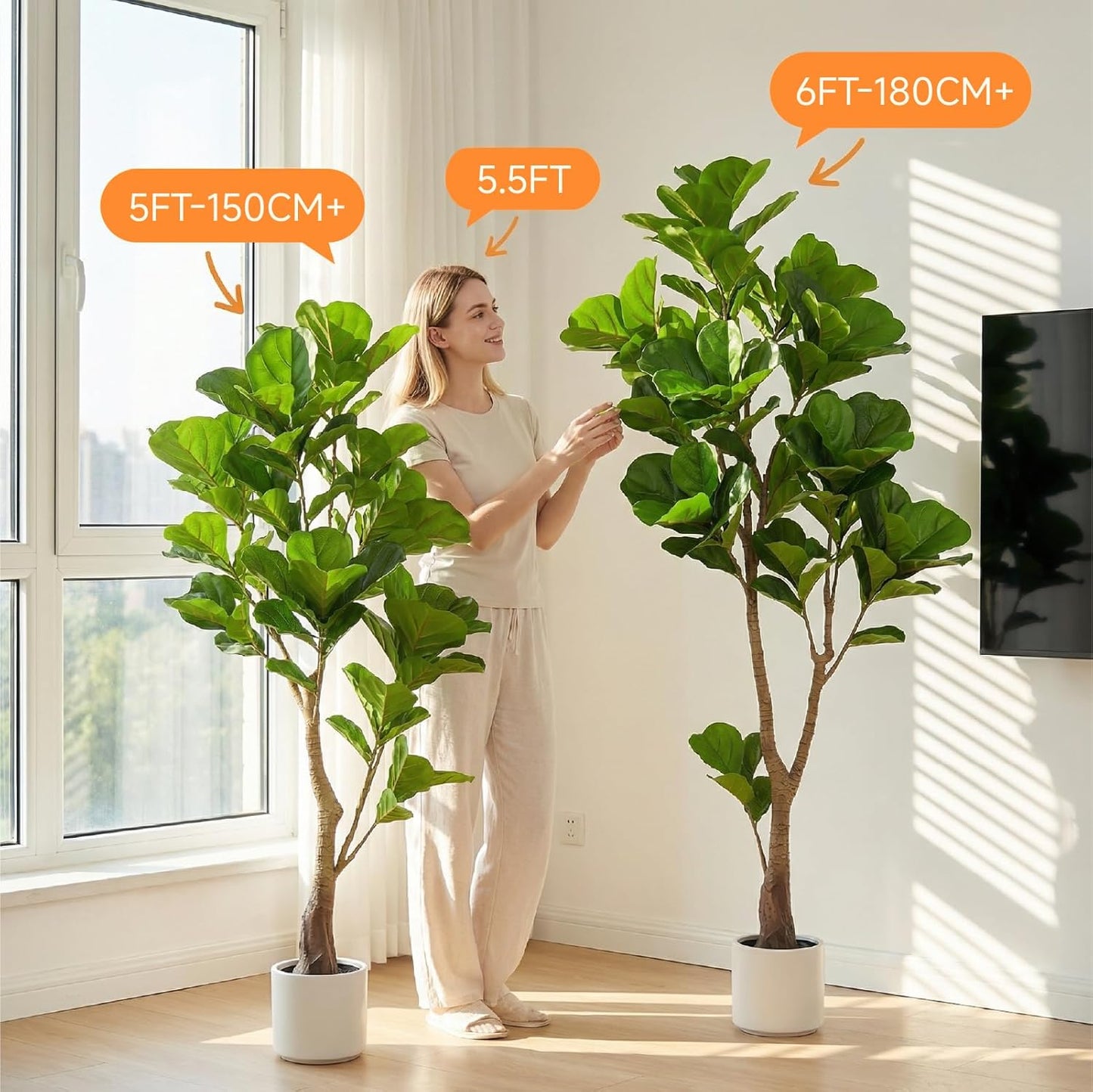 5ft Artificial Fiddle Leaf Fig Tree Tall Large Realistic Fake Ficus Lyrata Plant for Indoor Home Decor Office Living Room Floor Plant Modern Farmhouse Silk Tree 60 Inch Pet Safe Maintenance Free