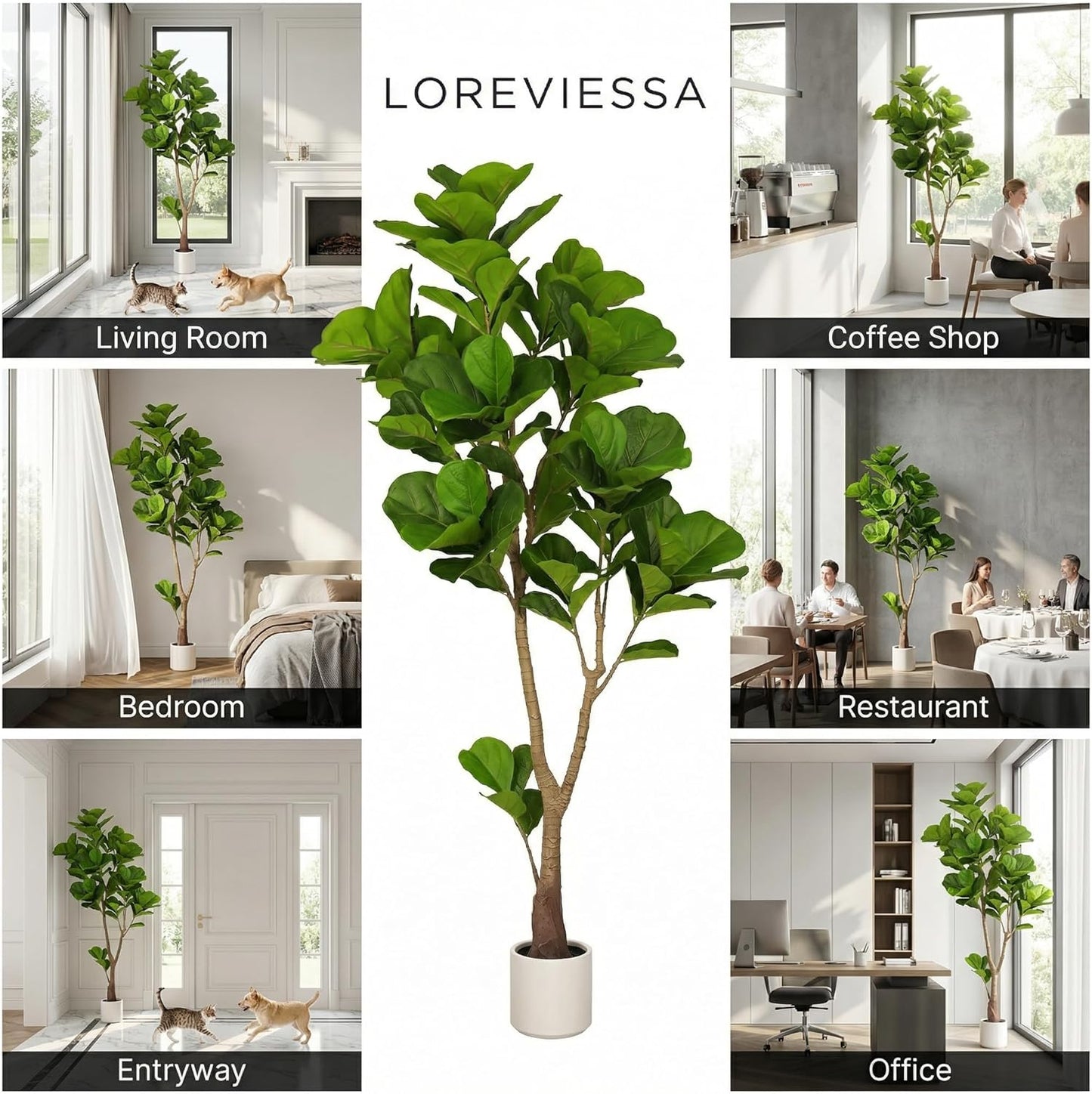 5ft Artificial Fiddle Leaf Fig Tree Tall Large Realistic Fake Ficus Lyrata Plant for Indoor Home Decor Office Living Room Floor Plant Modern Farmhouse Silk Tree 60 Inch Pet Safe Maintenance Free