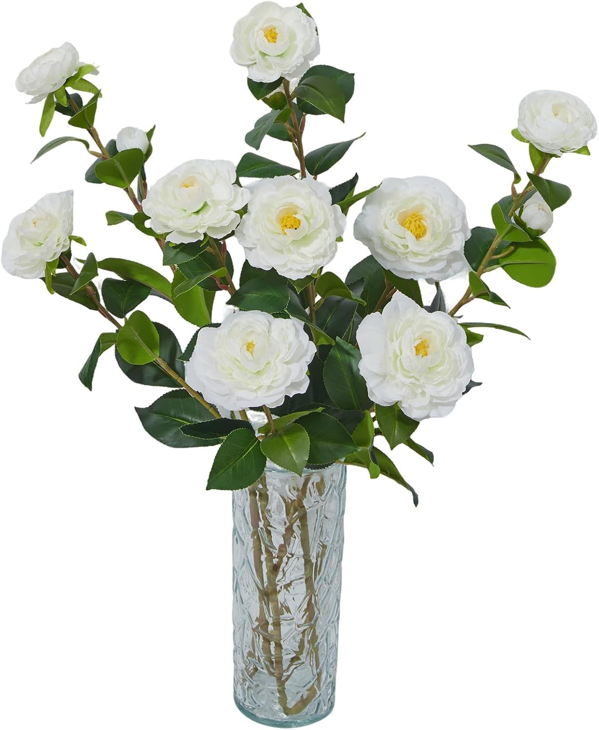 32" Artificial Camellia Trees Branches Faux White Camellia Silk Flowers with Stems for Vase Wedding Office Home Decor 3 PCS