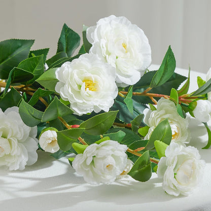 32" Artificial Camellia Trees Branches Faux White Camellia Silk Flowers with Stems for Vase Wedding Office Home Decor 3 PCS
