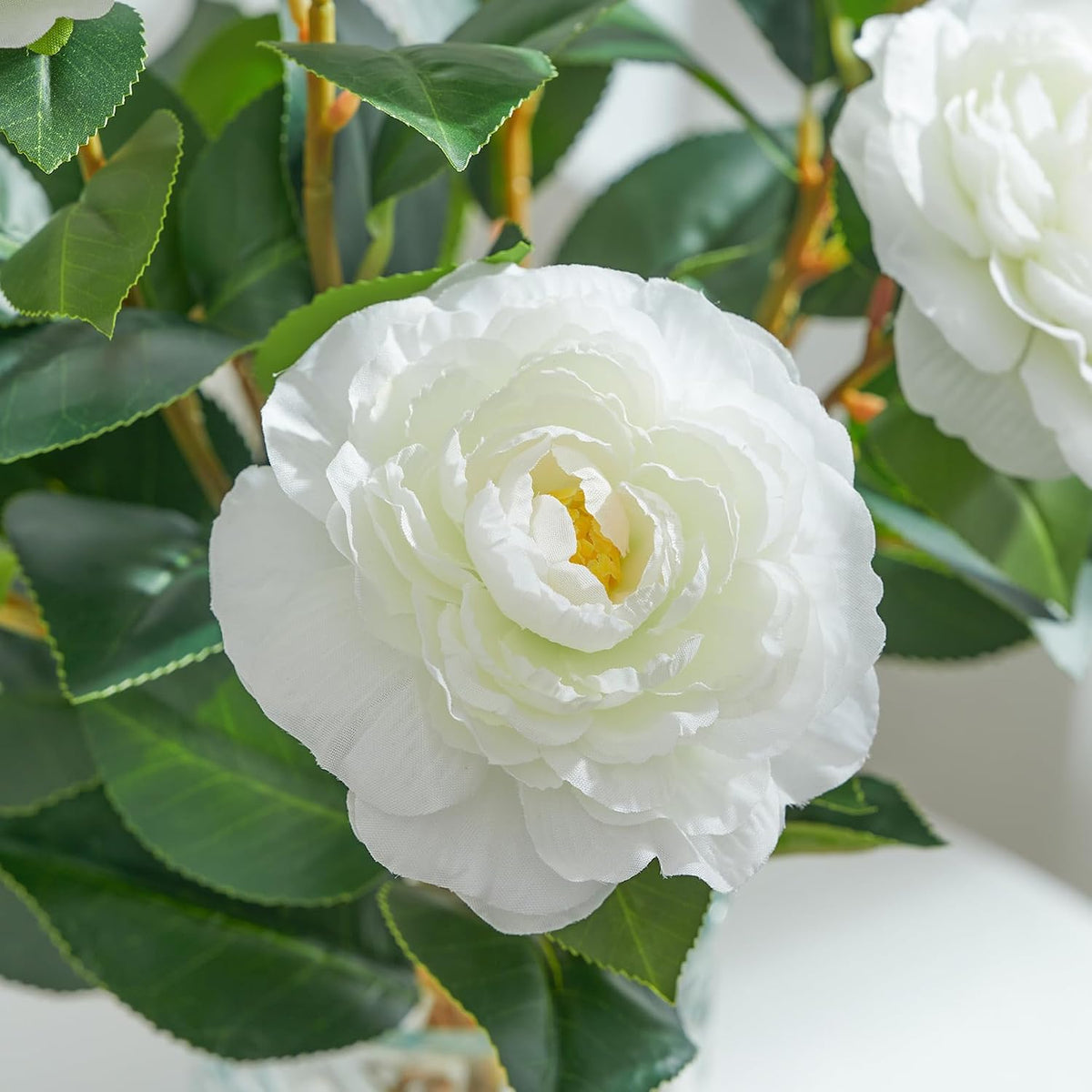 32" Artificial Camellia Trees Branches Faux White Camellia Silk Flowers with Stems for Vase Wedding Office Home Decor 3 PCS