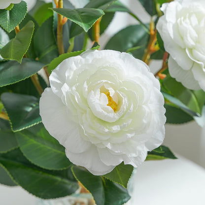 32" Artificial Camellia Trees Branches Faux White Camellia Silk Flowers with Stems for Vase Wedding Office Home Decor 3 PCS