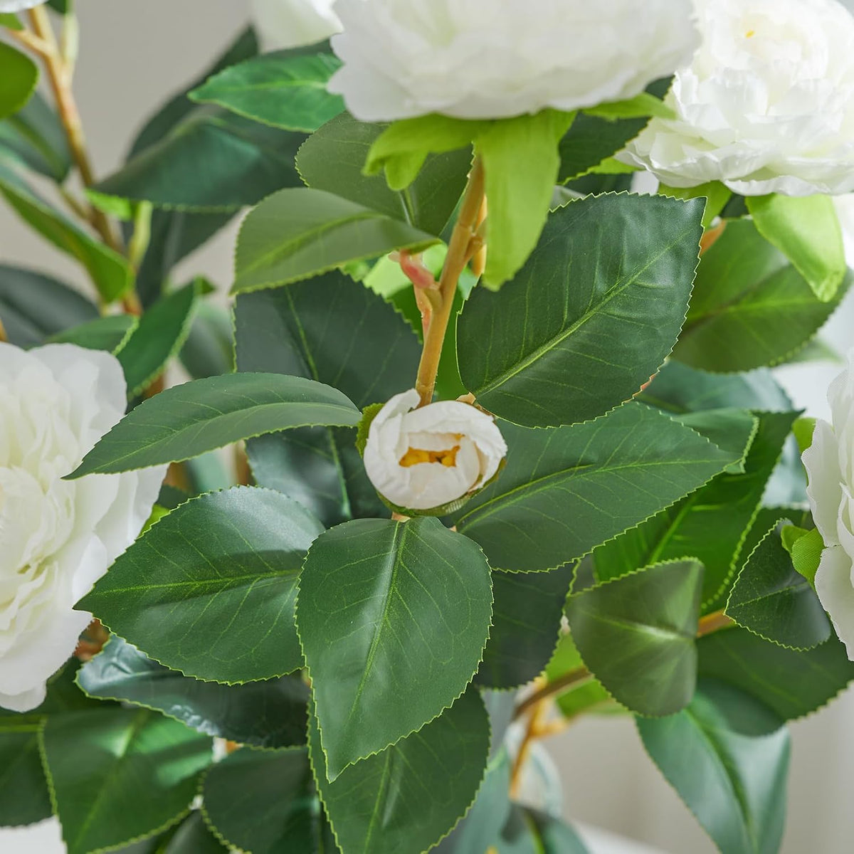 32" Artificial Camellia Trees Branches Faux White Camellia Silk Flowers with Stems for Vase Wedding Office Home Decor 3 PCS