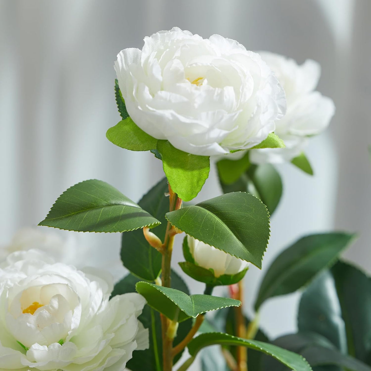 32" Artificial Camellia Trees Branches Faux White Camellia Silk Flowers with Stems for Vase Wedding Office Home Decor 3 PCS