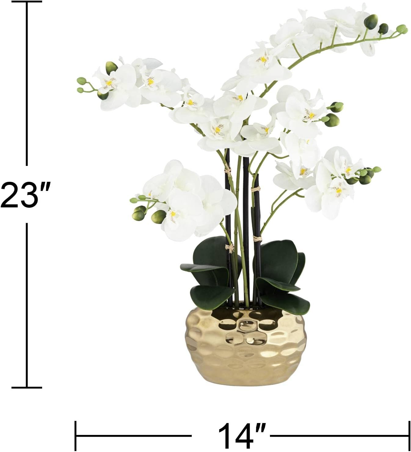 Potted Faux Artificial Flowers Realistic White Phalaenopsis Orchid in Silver Gold Ceramic Pot Home Decoration Living Room Office Bedroom Bathroom Kitchen Dining Room 23" High