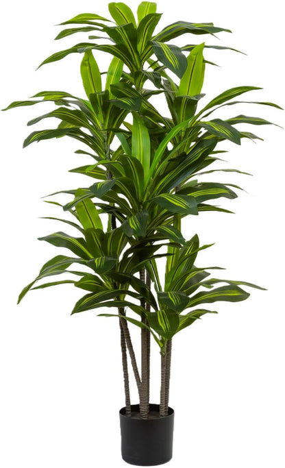 5ft Dracaena Artificial Plant - Large Tropical Indoor Fake Tree with Lifelike Leaves - Tall Faux Floor Plant in Pot for Home Office Living Room Decor