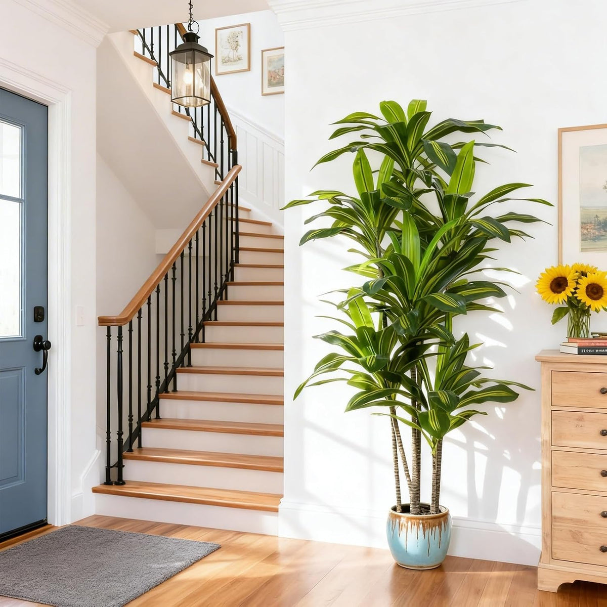 5ft Dracaena Artificial Plant - Large Tropical Indoor Fake Tree with Lifelike Leaves - Tall Faux Floor Plant in Pot for Home Office Living Room Decor