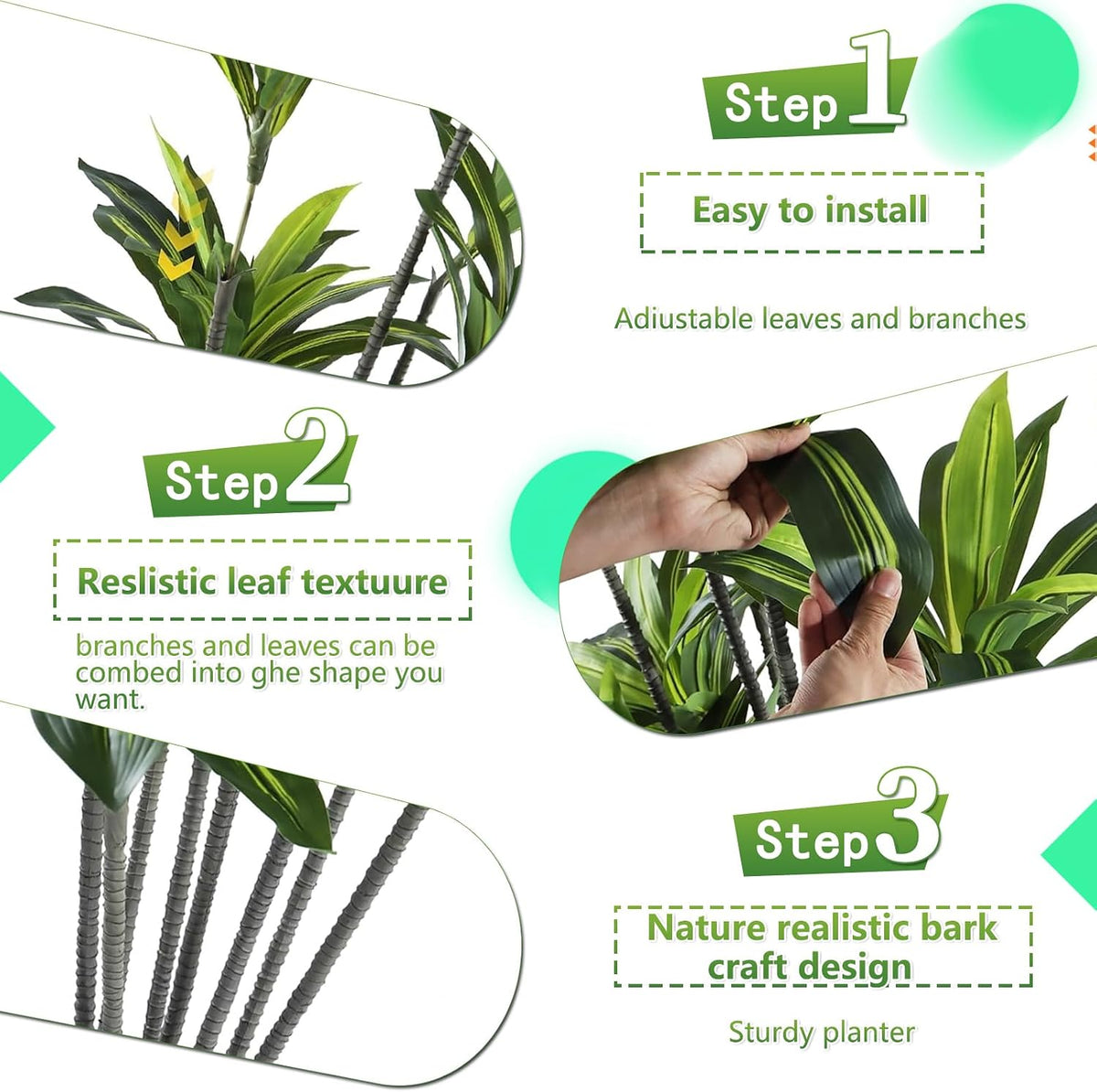 5ft Dracaena Artificial Plant - Large Tropical Indoor Fake Tree with Lifelike Leaves - Tall Faux Floor Plant in Pot for Home Office Living Room Decor