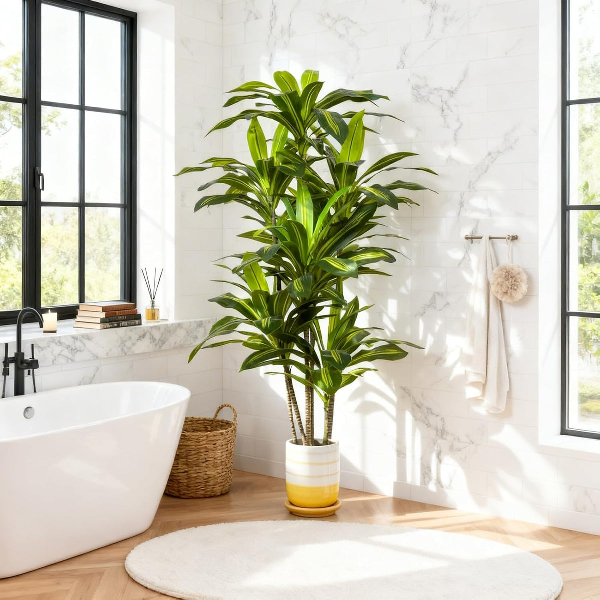 5ft Dracaena Artificial Plant - Large Tropical Indoor Fake Tree with Lifelike Leaves - Tall Faux Floor Plant in Pot for Home Office Living Room Decor