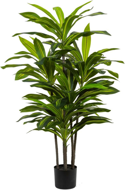 5ft Dracaena Artificial Plant - Large Tropical Indoor Fake Tree with Lifelike Leaves - Tall Faux Floor Plant in Pot for Home Office Living Room Decor