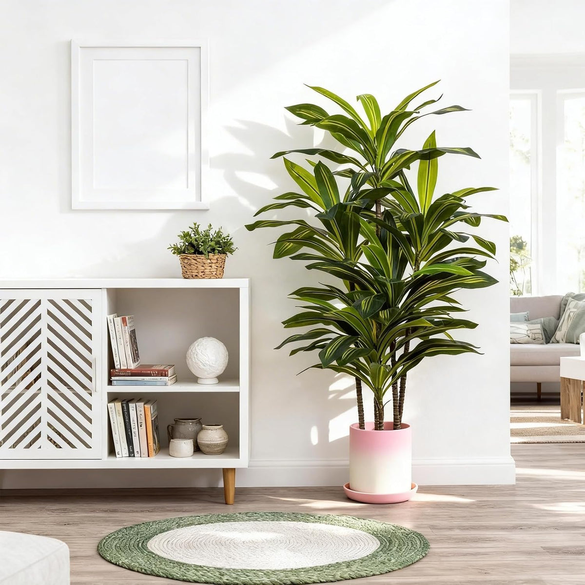 5ft Dracaena Artificial Plant - Large Tropical Indoor Fake Tree with Lifelike Leaves - Tall Faux Floor Plant in Pot for Home Office Living Room Decor