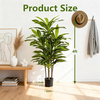 5ft Dracaena Artificial Plant - Large Tropical Indoor Fake Tree with Lifelike Leaves - Tall Faux Floor Plant in Pot for Home Office Living Room Decor