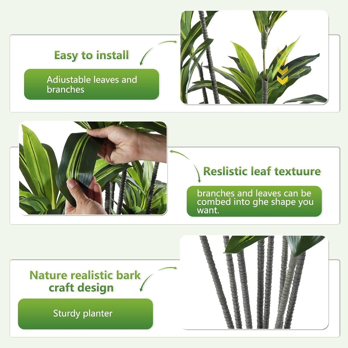 5ft Dracaena Artificial Plant - Large Tropical Indoor Fake Tree with Lifelike Leaves - Tall Faux Floor Plant in Pot for Home Office Living Room Decor