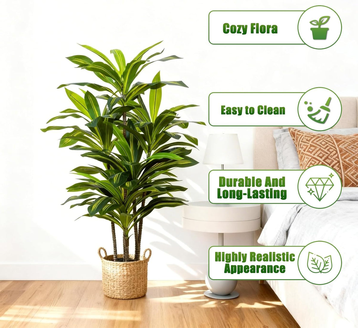5ft Dracaena Artificial Plant - Large Tropical Indoor Fake Tree with Lifelike Leaves - Tall Faux Floor Plant in Pot for Home Office Living Room Decor