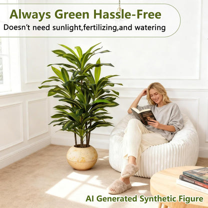 5ft Dracaena Artificial Plant - Large Tropical Indoor Fake Tree with Lifelike Leaves - Tall Faux Floor Plant in Pot for Home Office Living Room Decor