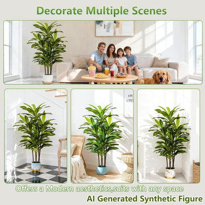 5ft Dracaena Artificial Plant - Large Tropical Indoor Fake Tree with Lifelike Leaves - Tall Faux Floor Plant in Pot for Home Office Living Room Decor