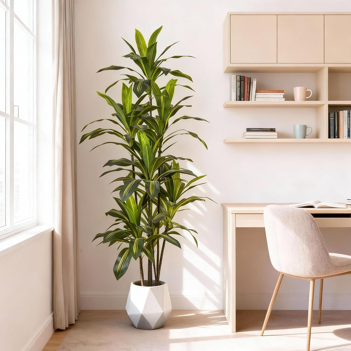 5ft Dracaena Artificial Plant - Large Tropical Indoor Fake Tree with Lifelike Leaves - Tall Faux Floor Plant in Pot for Home Office Living Room Decor