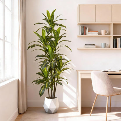 5ft Dracaena Artificial Plant - Large Tropical Indoor Fake Tree with Lifelike Leaves - Tall Faux Floor Plant in Pot for Home Office Living Room Decor