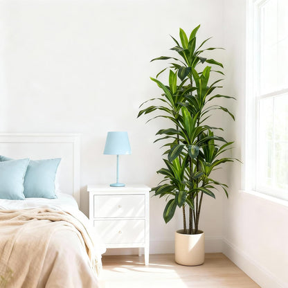 5ft Dracaena Artificial Plant - Large Tropical Indoor Fake Tree with Lifelike Leaves - Tall Faux Floor Plant in Pot for Home Office Living Room Decor