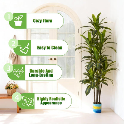 5ft Dracaena Artificial Plant - Large Tropical Indoor Fake Tree with Lifelike Leaves - Tall Faux Floor Plant in Pot for Home Office Living Room Decor