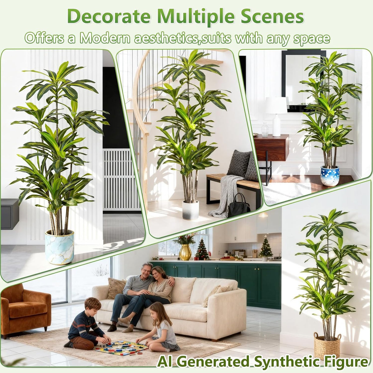 5ft Dracaena Artificial Plant - Large Tropical Indoor Fake Tree with Lifelike Leaves - Tall Faux Floor Plant in Pot for Home Office Living Room Decor