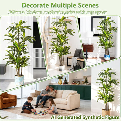 5ft Dracaena Artificial Plant - Large Tropical Indoor Fake Tree with Lifelike Leaves - Tall Faux Floor Plant in Pot for Home Office Living Room Decor
