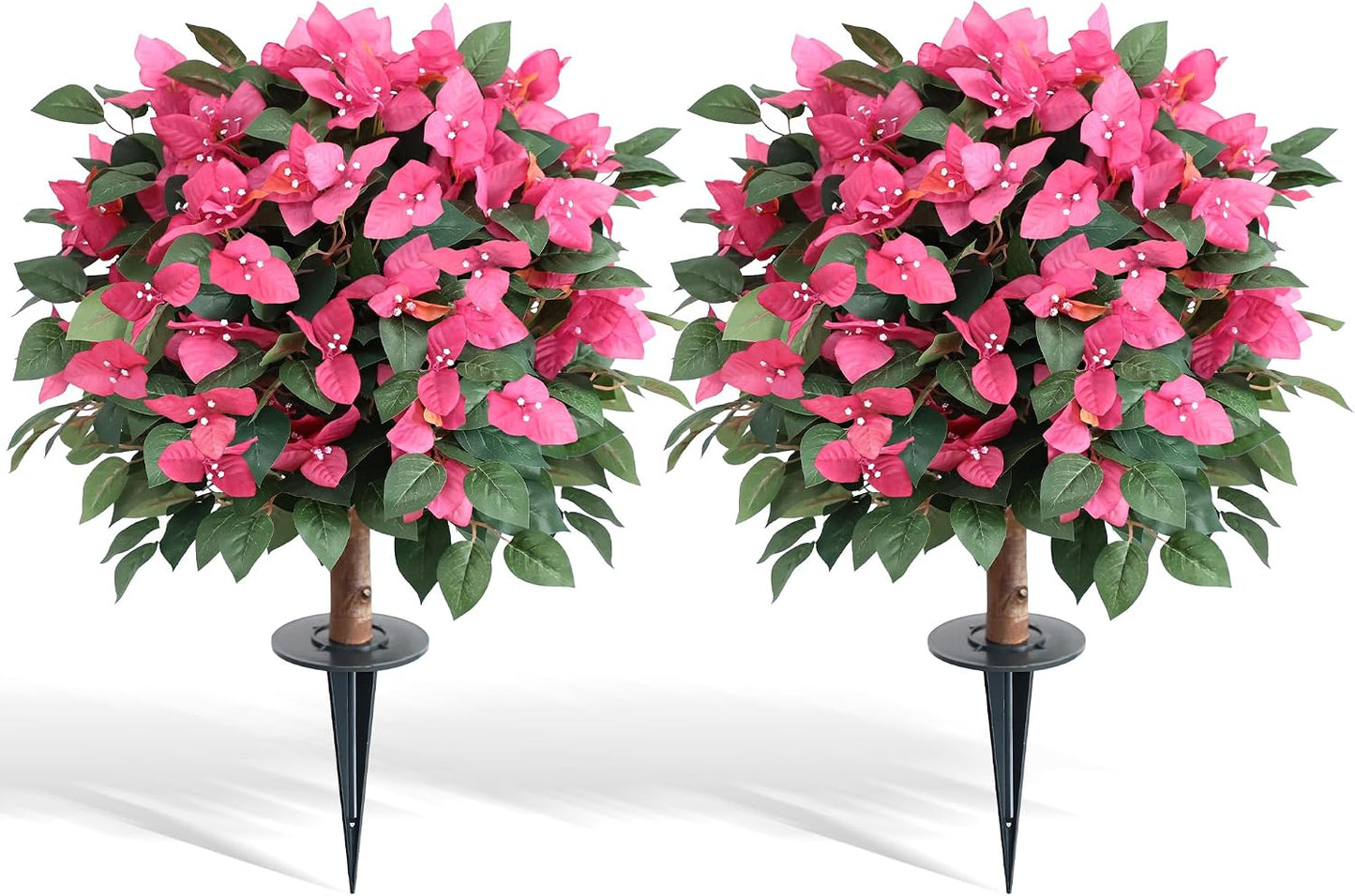 24inch Artificial Bougainvillea Flowers Trees with Ground Spike, Fake Bougainvillea Topiary Ball Tree with Flowers, Faux Azalea Plants for Outdoor Indoor Garden Yard Front Porch Decer (Set of 2)