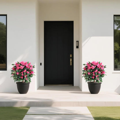 24inch Artificial Bougainvillea Flowers Trees with Ground Spike, Fake Bougainvillea Topiary Ball Tree with Flowers, Faux Azalea Plants for Outdoor Indoor Garden Yard Front Porch Decer (Set of 2)