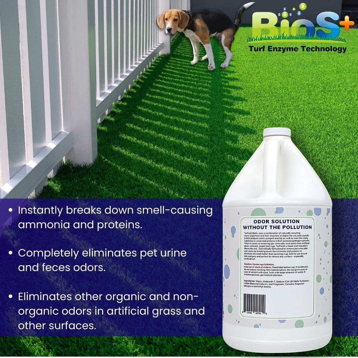 BioS+ Artificial Turf Pet Odor Eliminator – Enzyme Concentrate for Dog Urine and Poop – Outdoor Deodorizer Safe for Kids, Pets and Plants – Non-Toxic Formula, 1 Gallon