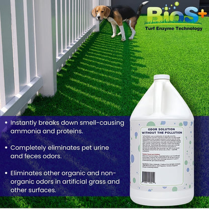 BioS+ Artificial Turf Pet Odor Eliminator – Enzyme Concentrate for Dog Urine and Poop – Outdoor Deodorizer Safe for Kids, Pets and Plants – Non-Toxic Formula, 1 Gallon