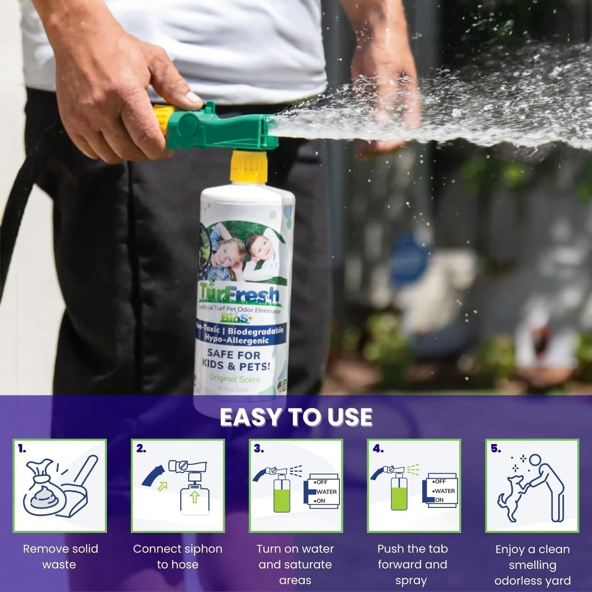 BioS+ Artificial Turf Pet Odor Eliminator – Enzyme Concentrate for Dog Urine and Poop – Outdoor Deodorizer Safe for Kids, Pets and Plants – Non-Toxic Formula, 1 Gallon