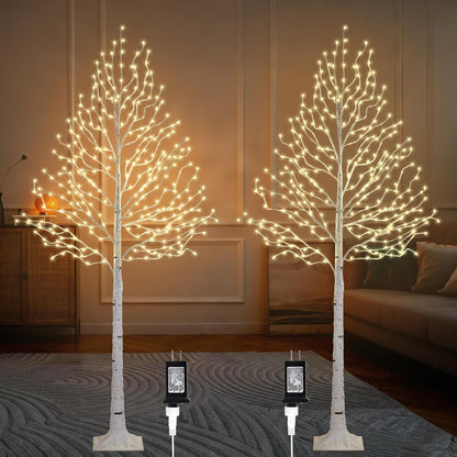 2-Pack 6FT Lighted Birch Tree with Timer, Total 520 LED Tree Lights | Aesthetic Pre-lit Artificial Twig Trees Plug in, Waterproof Fairy Light Tree for Room, Party, Christmas, Indoor Outdoor Decor