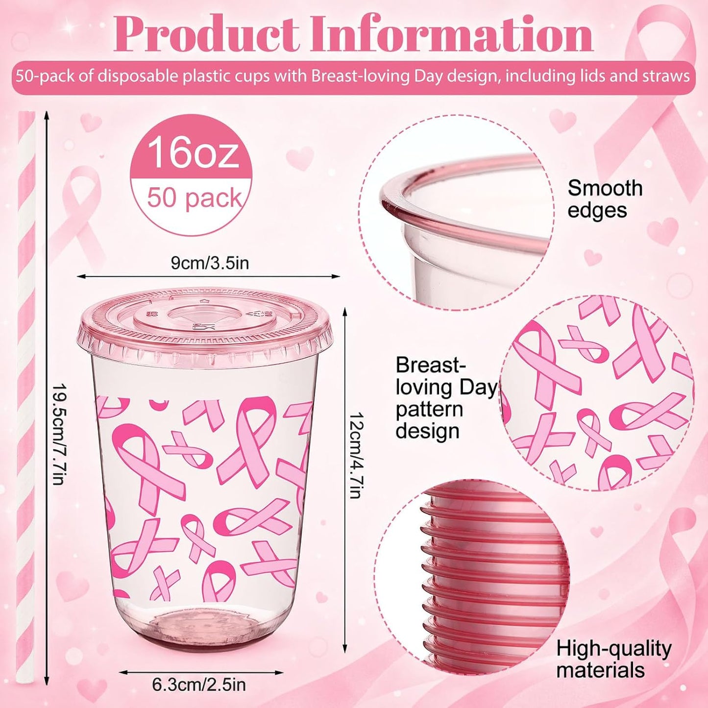 50 Sets Yellow Lemon Clear Plastic Cups with Lids & Straws 16 oz Party Tumblers for Iced Coffee, Smoothies, Juice & More Cute Disposable Pet Mugs for Birthdays & Gatherings