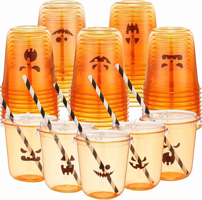 50 Sets Yellow Lemon Clear Plastic Cups with Lids & Straws 16 oz Party Tumblers for Iced Coffee, Smoothies, Juice & More Cute Disposable Pet Mugs for Birthdays & Gatherings