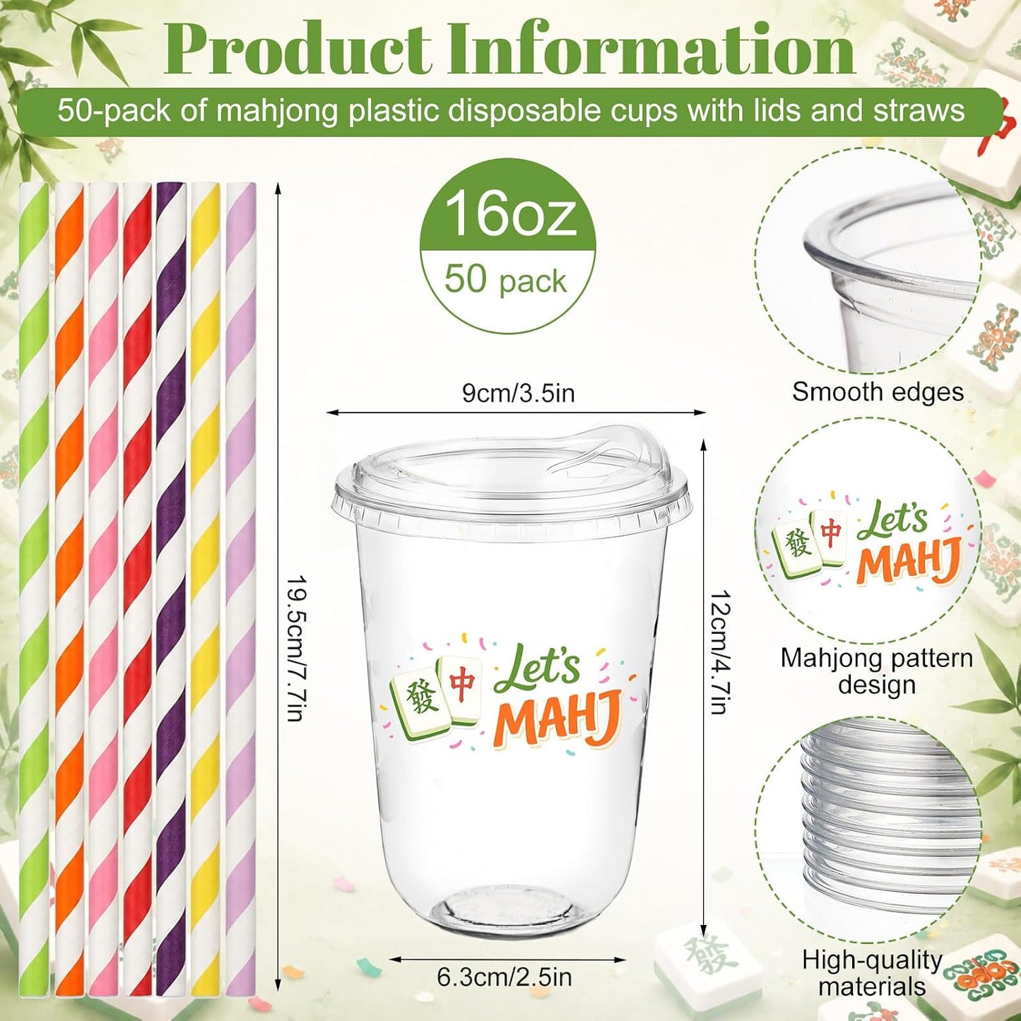 50 Sets Yellow Lemon Clear Plastic Cups with Lids & Straws 16 oz Party Tumblers for Iced Coffee, Smoothies, Juice & More Cute Disposable Pet Mugs for Birthdays & Gatherings